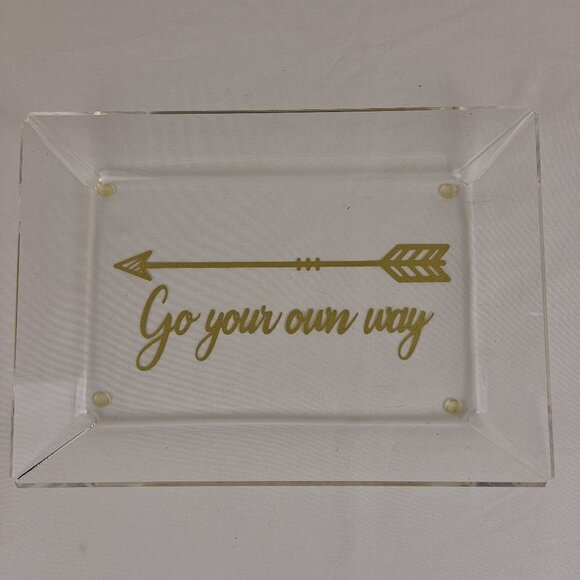 "Go Your Own Way" Clear Rectangular Acrylic Tray Gold Graphic Arrow NWOT - Picture 1 of 5